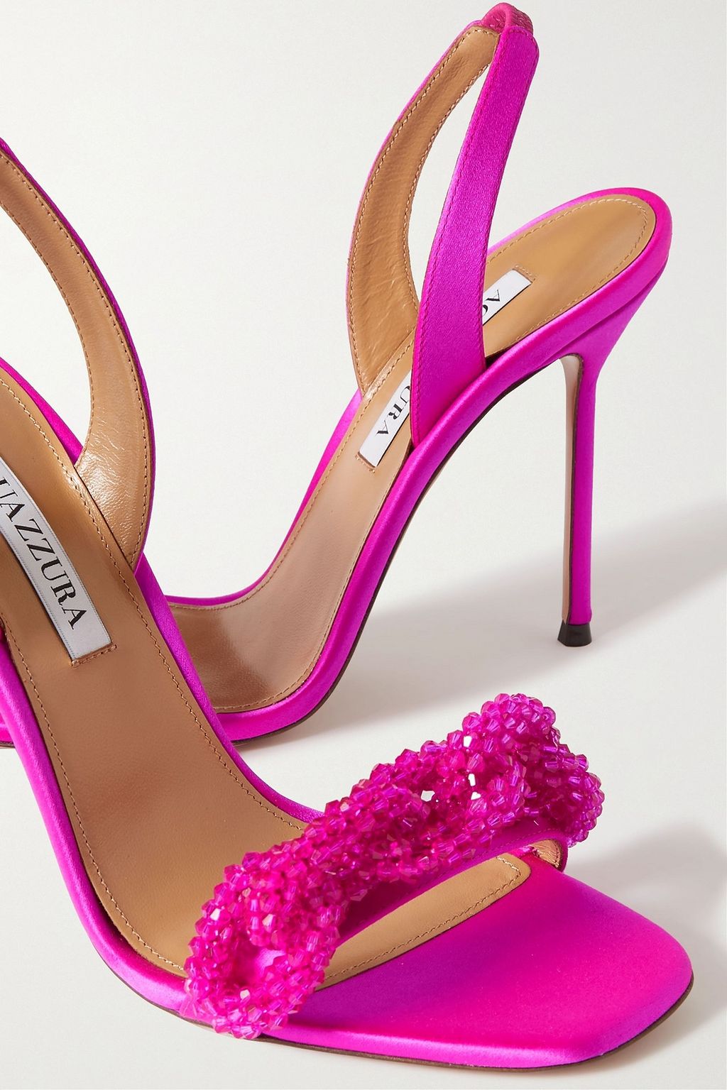 AQUAZZURA Chain of Love 105 crystal-embellished satin slingback sandals