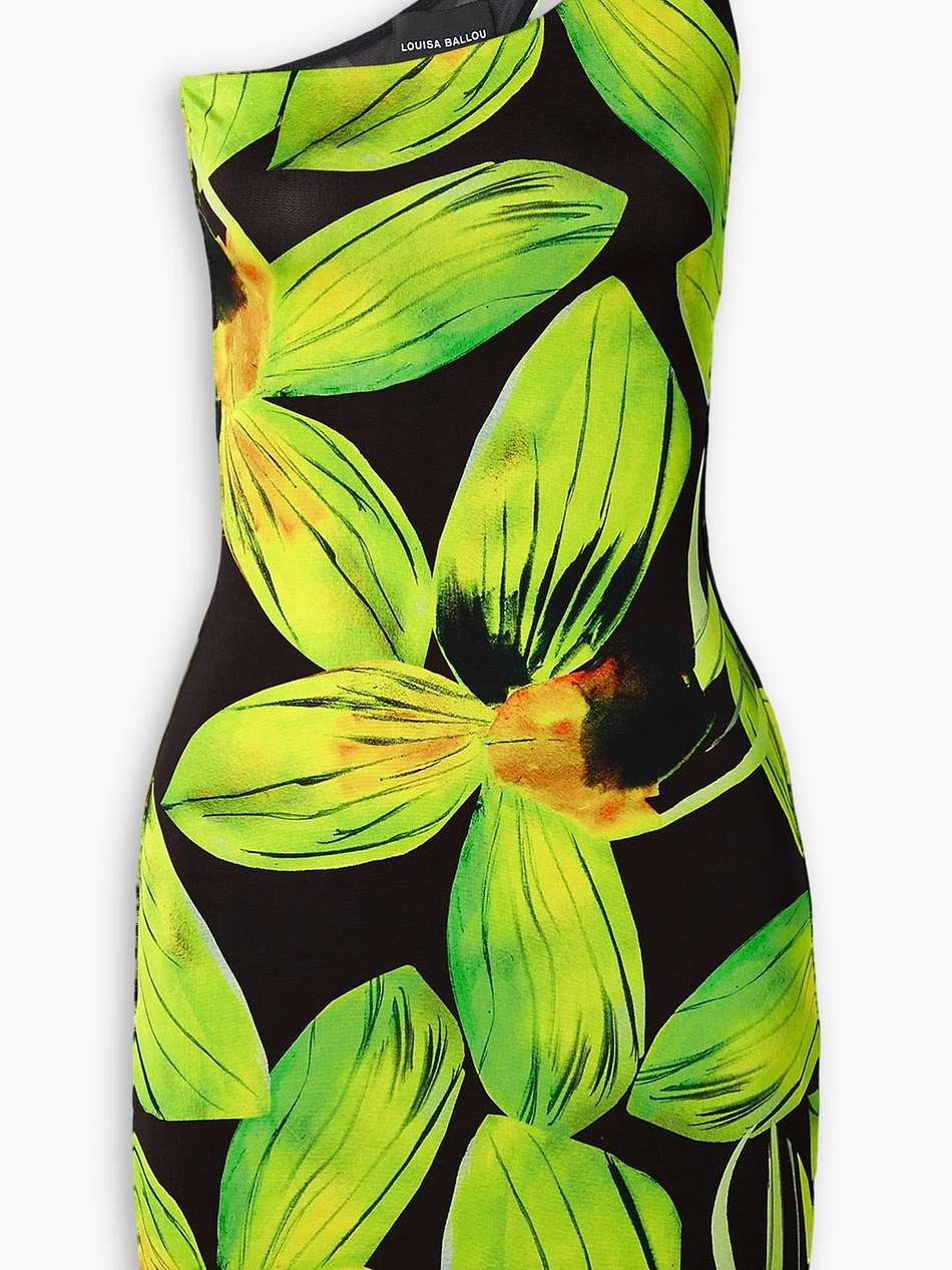 one-shoulder printed stretch-jersey mini dress