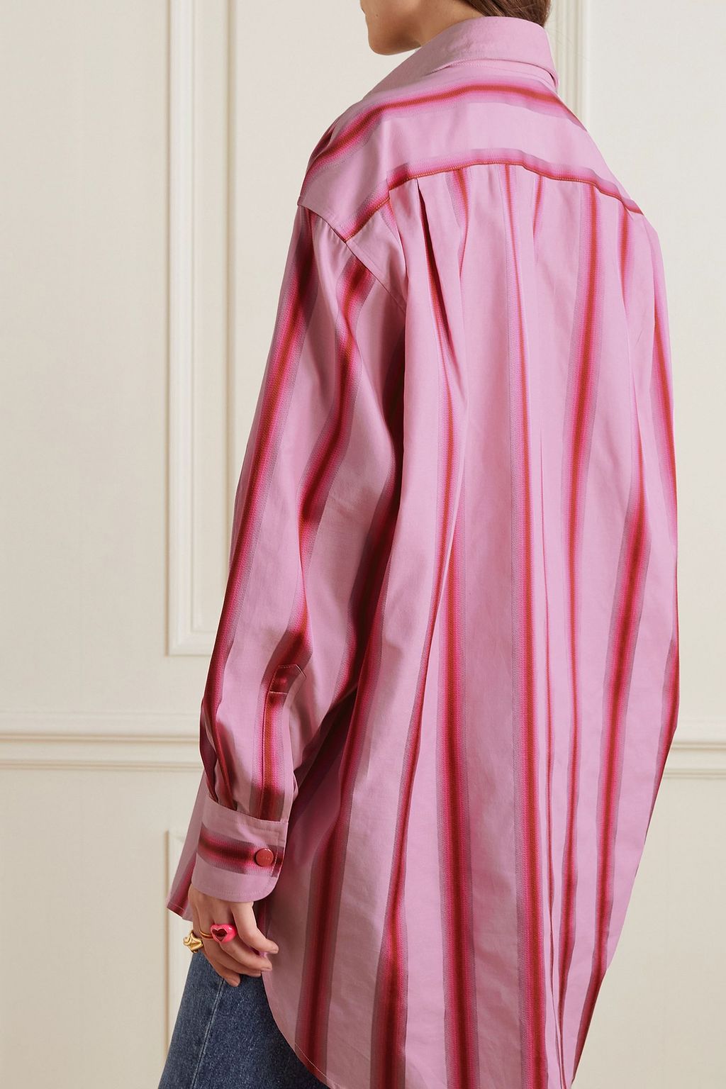 ETRO Oversized embroidered striped cotton and silk-blend shirt