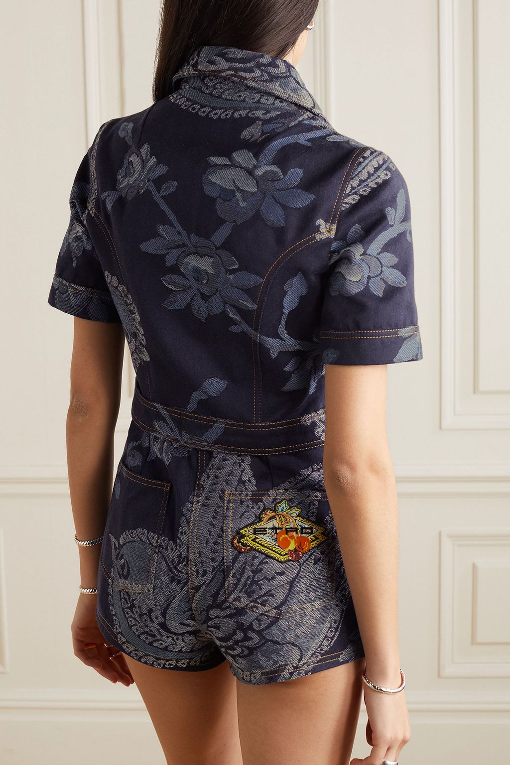 ETRO Denim-jacquard playsuit