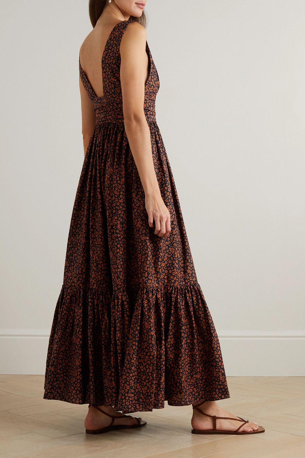 MATTEAU Tiered floral-print cotton-poplin maxi dress