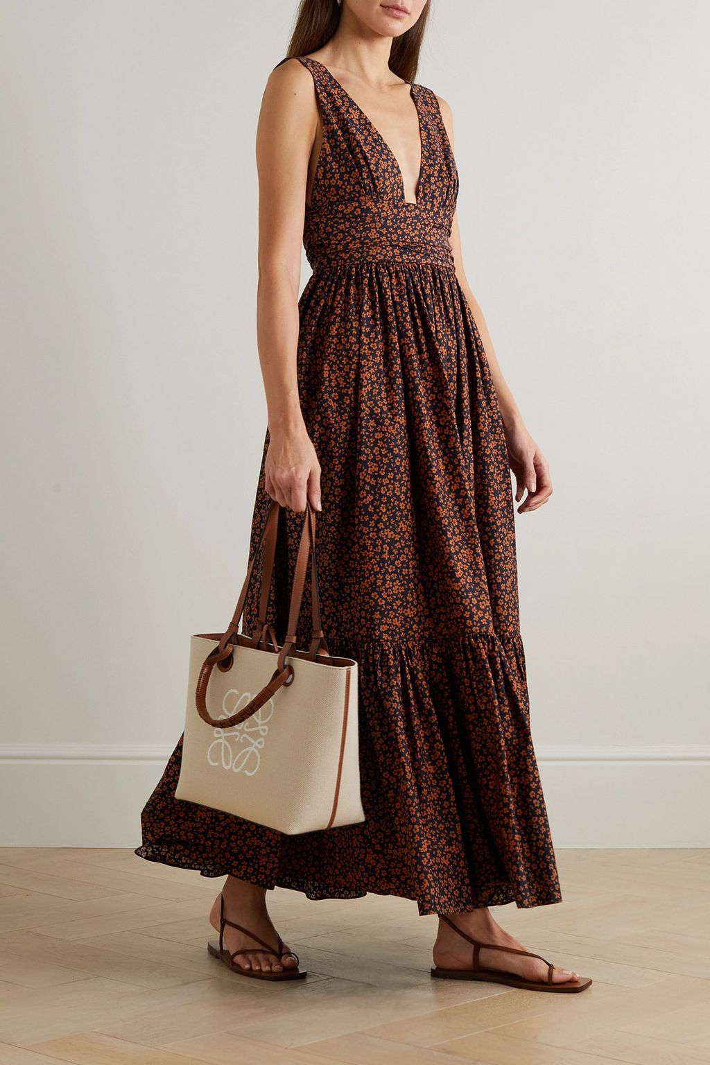 MATTEAU Tiered floral-print cotton-poplin maxi dress