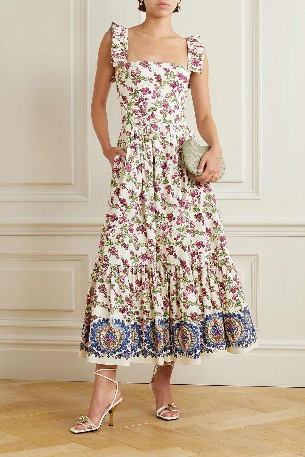 ETRO Ruffled pleated printed stretch-cotton poplin maxi dress