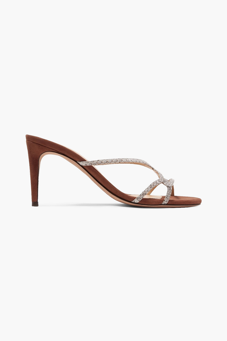 Alexandre Birman Sirena Watersnake And Suede Mules In Tan