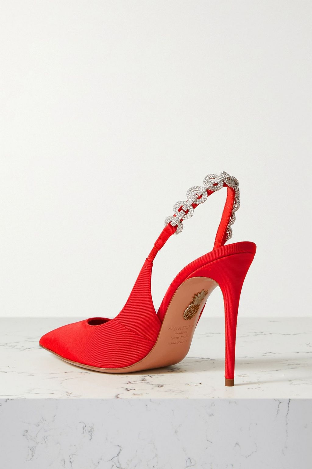 AQUAZZURA Love Link Sling 105 crystal-embellished grosgrain slingback pumps