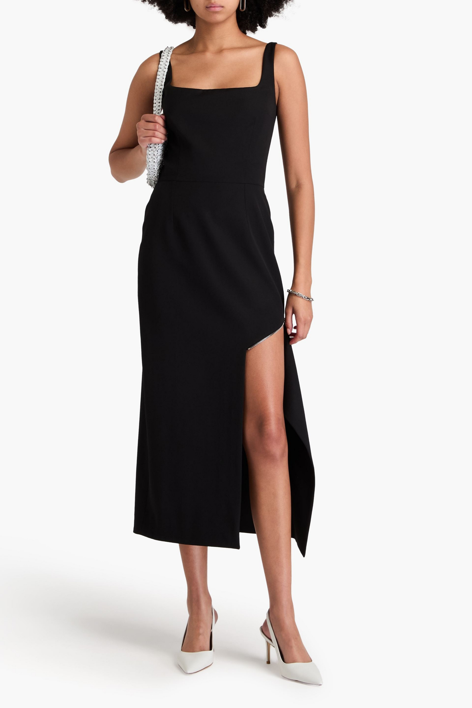 McQueen Zip-detailed grain de poudre wool midi dress