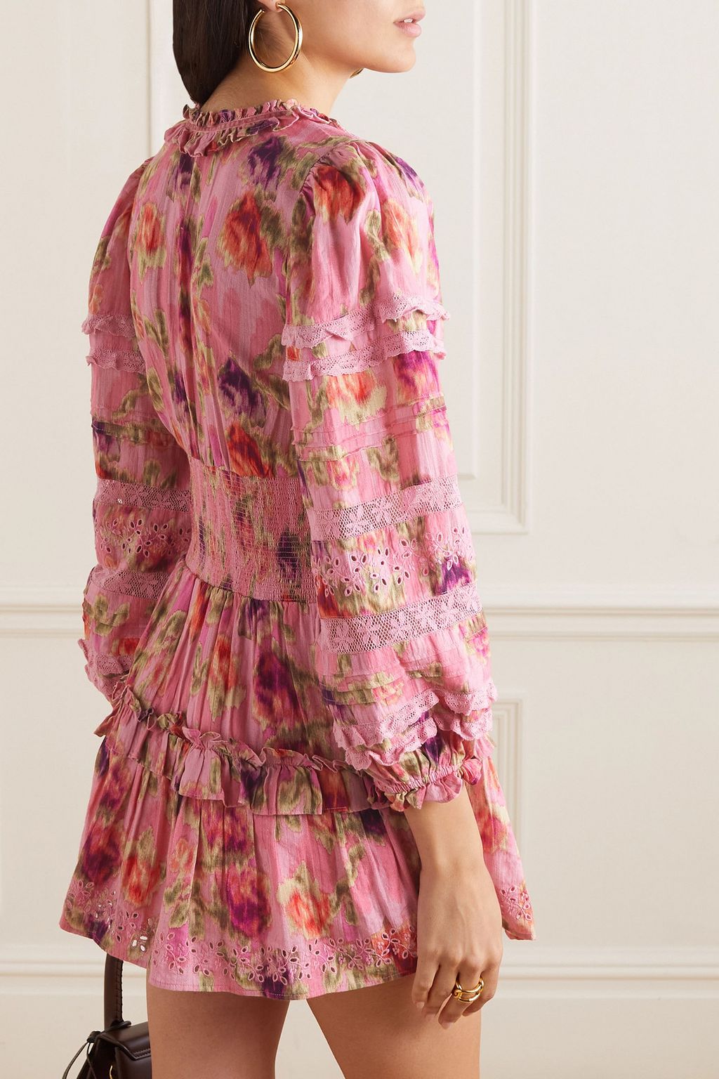 LOVESHACKFANCY Clarkie crochet and broderie anglaise-trimmed floral-print cotton mini dress