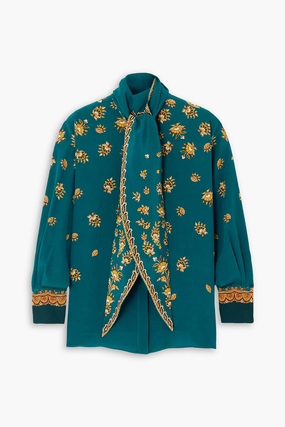 Etro Tie-neck Paisley-print Silk Crepe De Chine Blouse In Pl