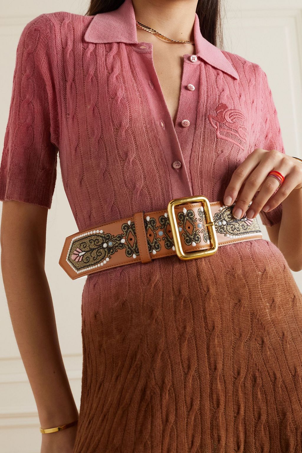 ETRO Embroidered leather belt