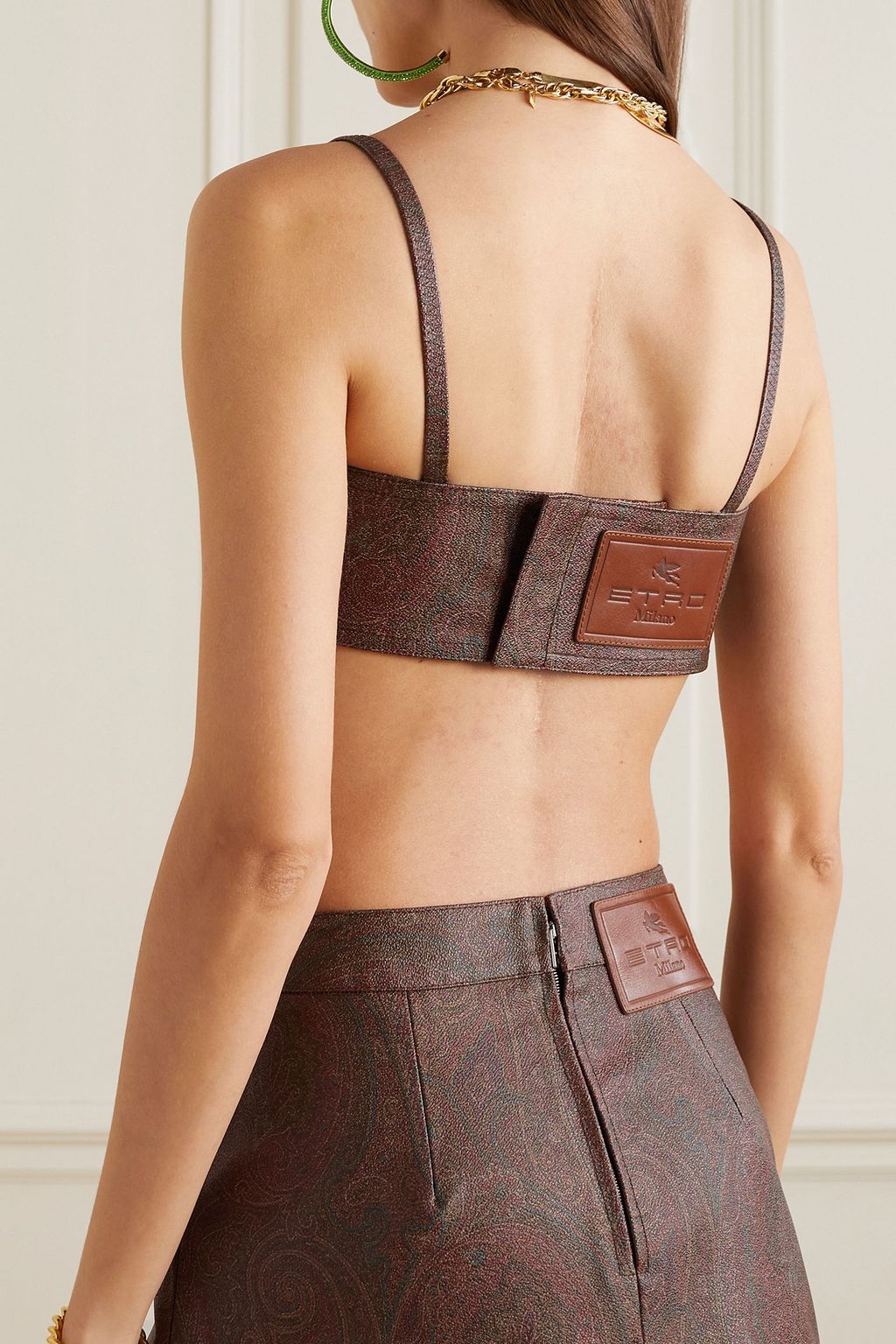 ETRO Appliquéd paisley-print faux leather bralette