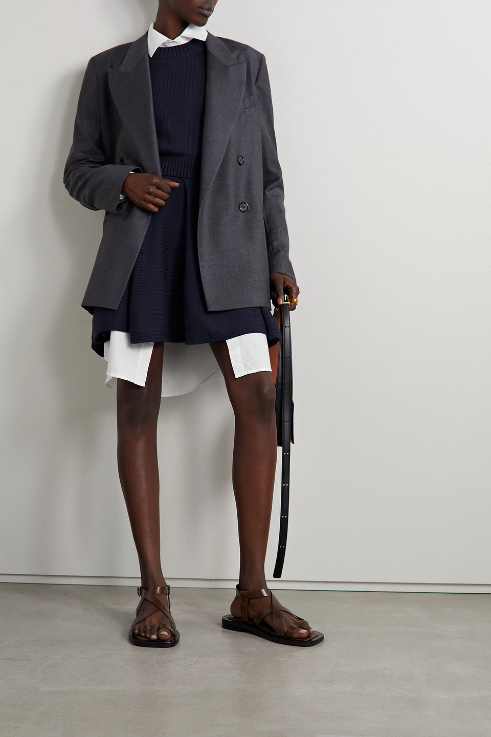 Altuzarra Mapp Pleated Ribbed Cotton-blend Mini Skirt In Navy