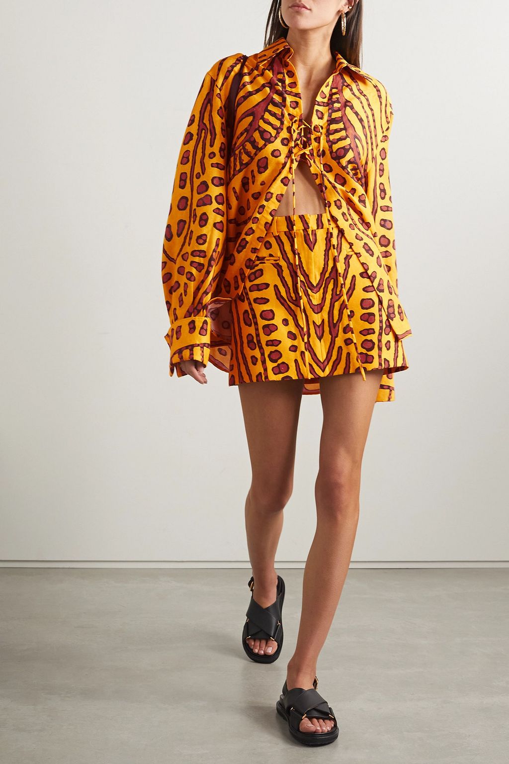 ALTUZARRA Deka oversized lace-up printed Lyocell and linen-blend shirt