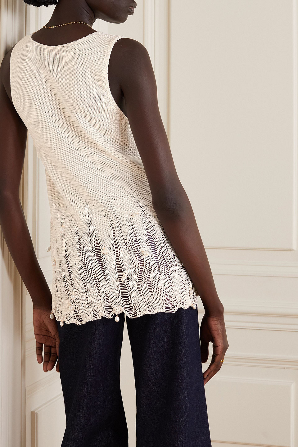 Altuzarra Wyman Faux Pearl-embellished Distressed Silk Tank In Ivory