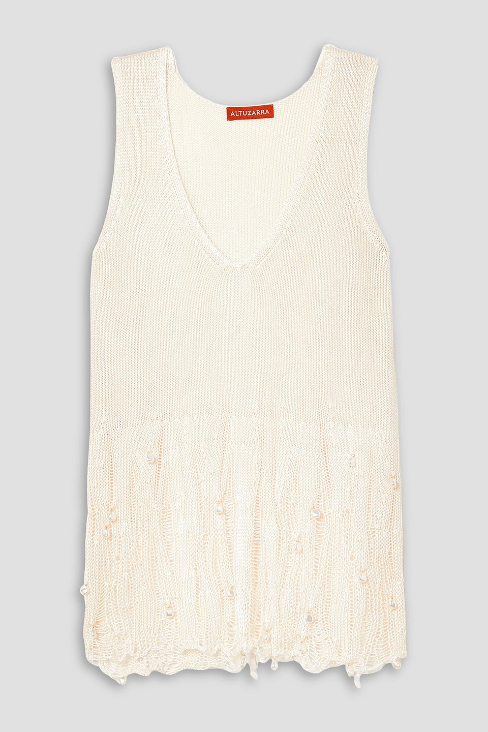 Altuzarra Wyman Faux Pearl-embellished Distressed Silk Tank In Ivory