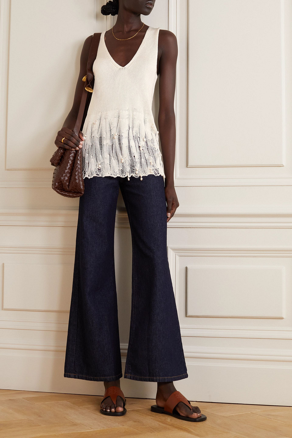 Altuzarra Wyman Faux Pearl-embellished Distressed Silk Tank In Ivory