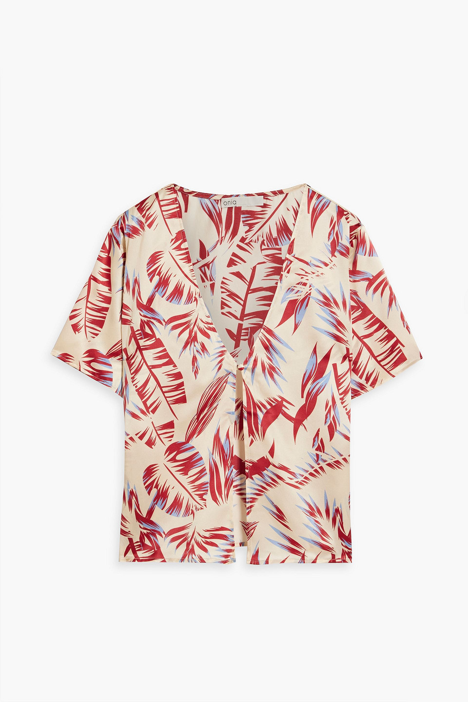 Onia Printed Silk-satin Top In Tan