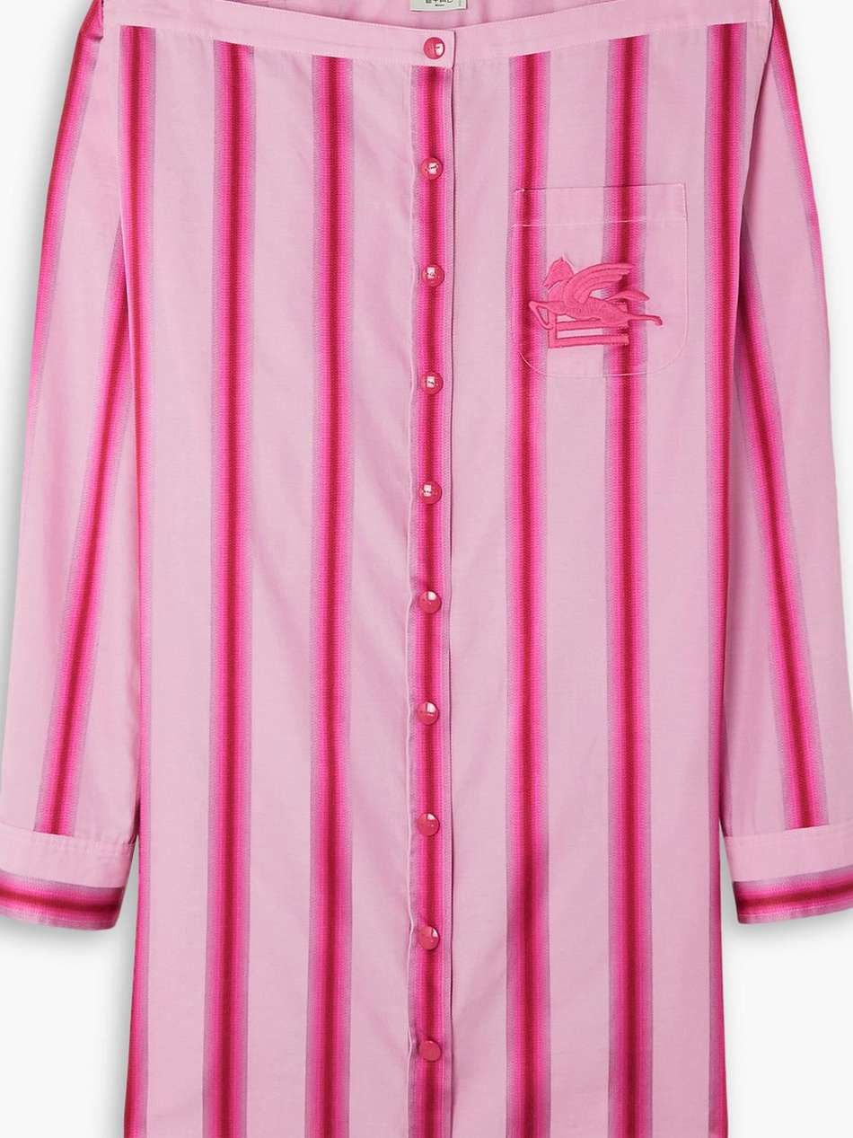 off-the-shoulder embroidered striped cotton and silk-blend mini shirt dress