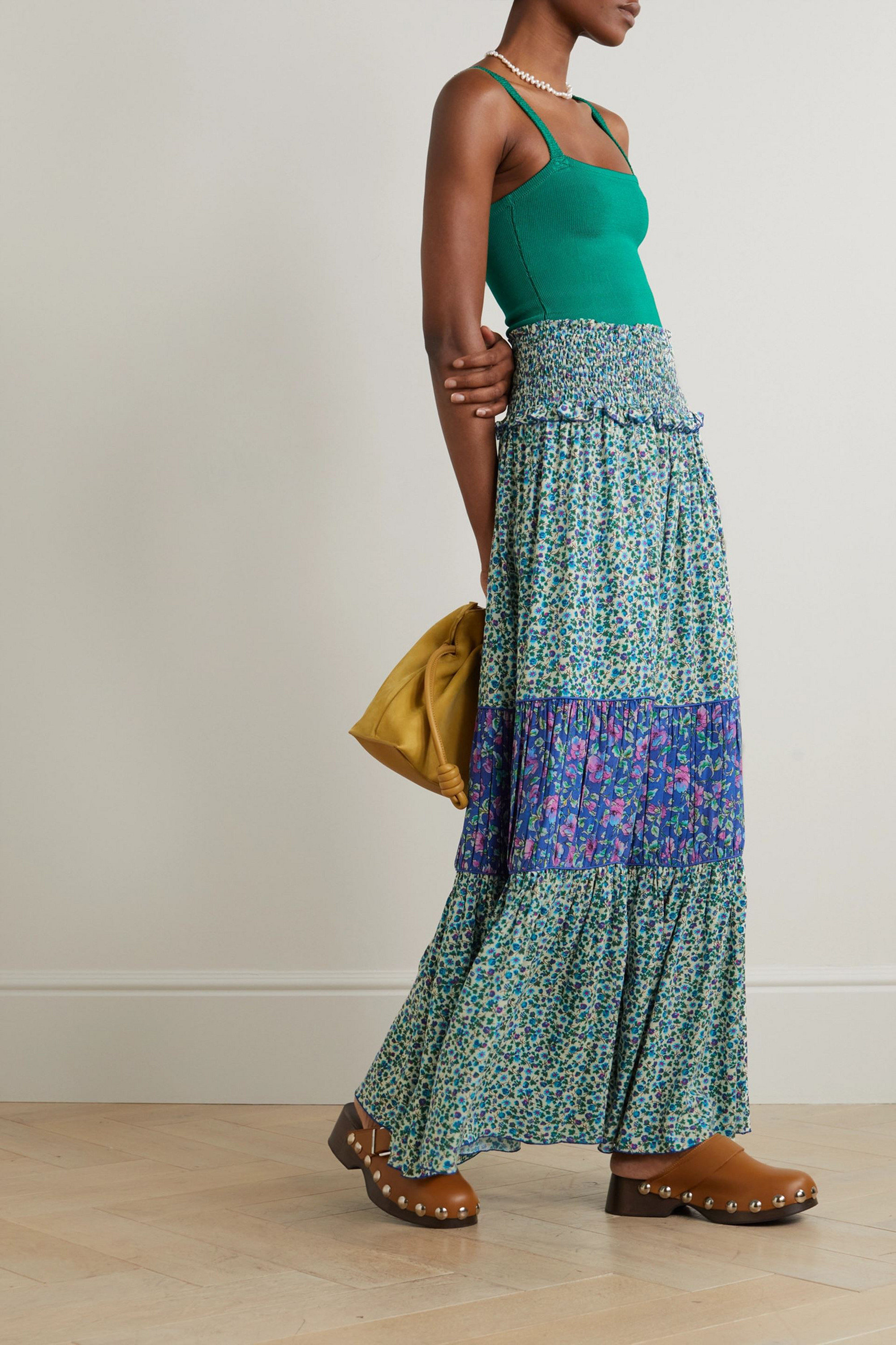 Loretta Caponi Romee tiered floral-print woven maxi skirt