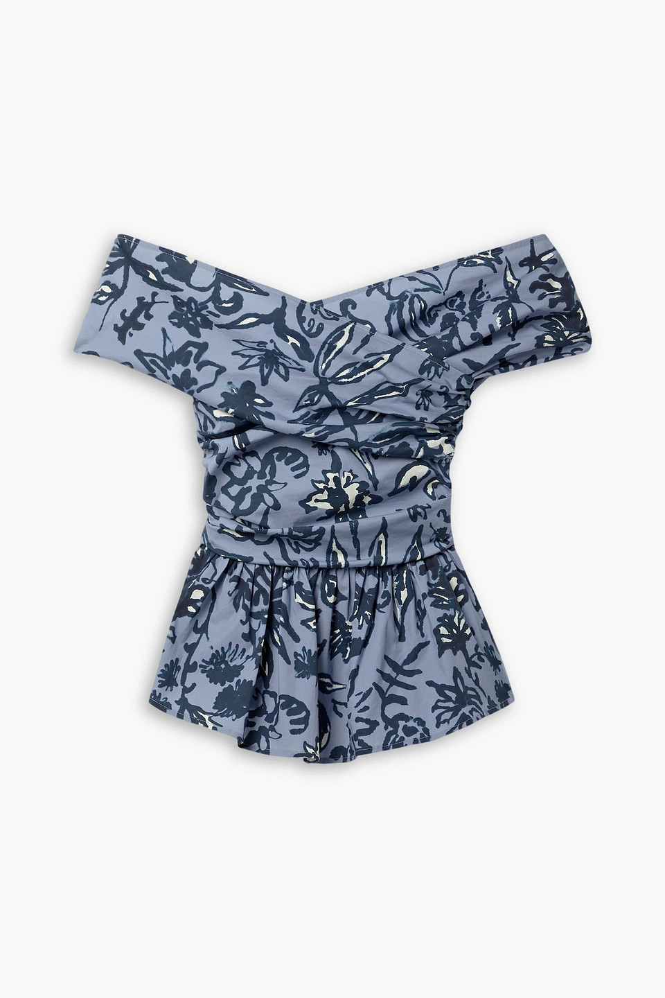 Altuzarra Pella Off-the-shoulder Floral-print Cotton-blend Poplin Peplum Top In Slate Blue
