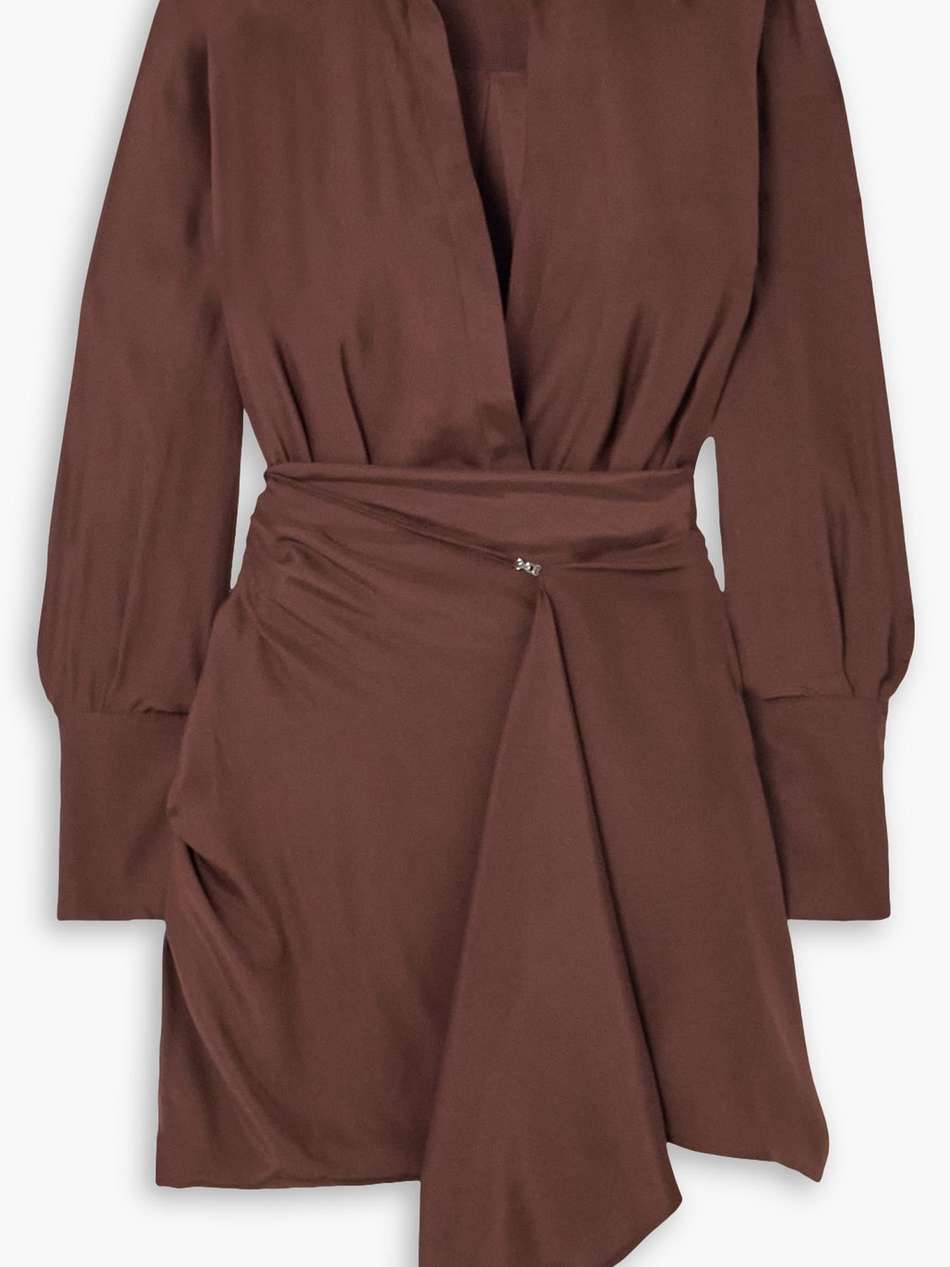 gravia draped wrap-effect silk-satin mini shirt dress