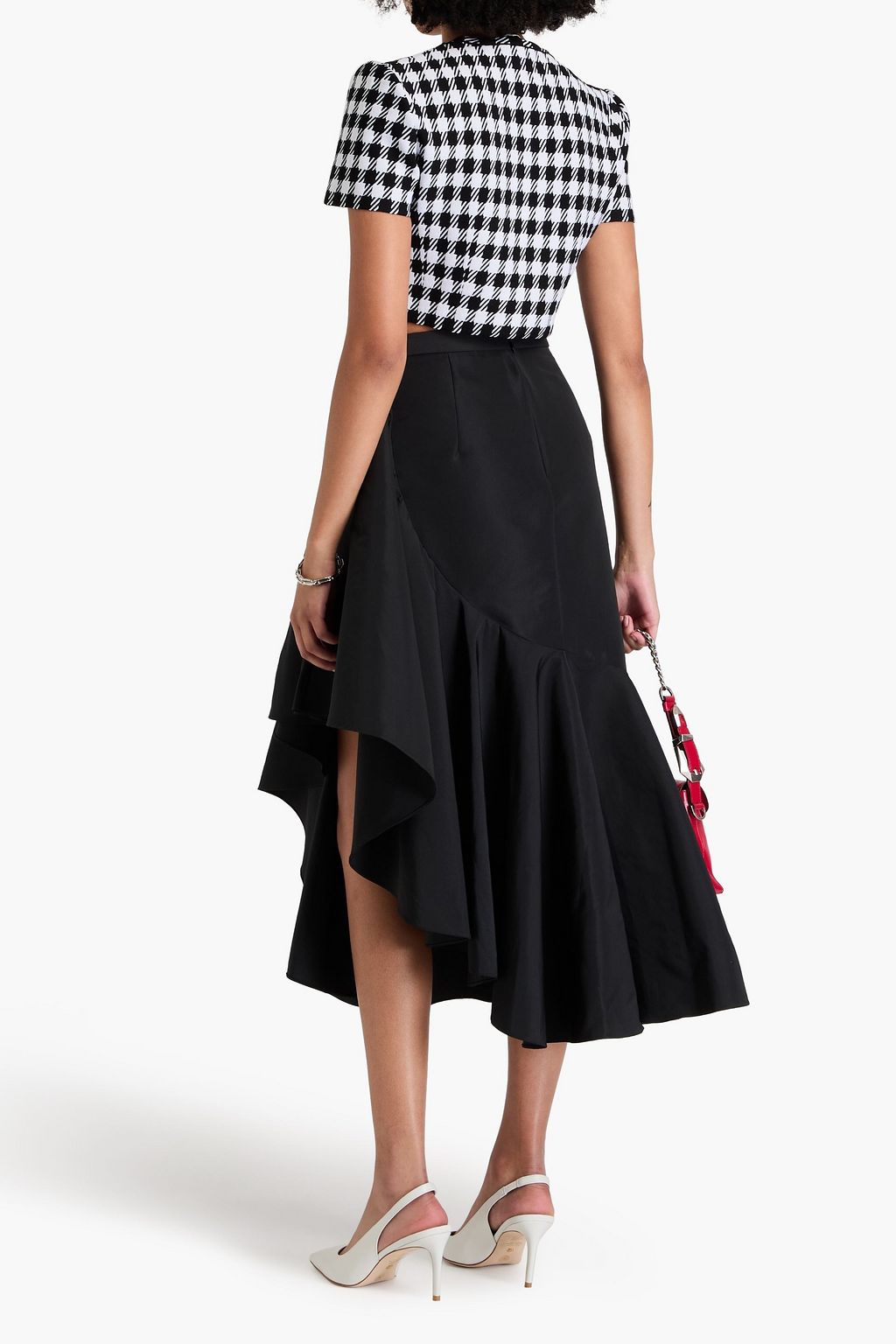 MCQUEEN Asymmetric ruffled faille midi skirt