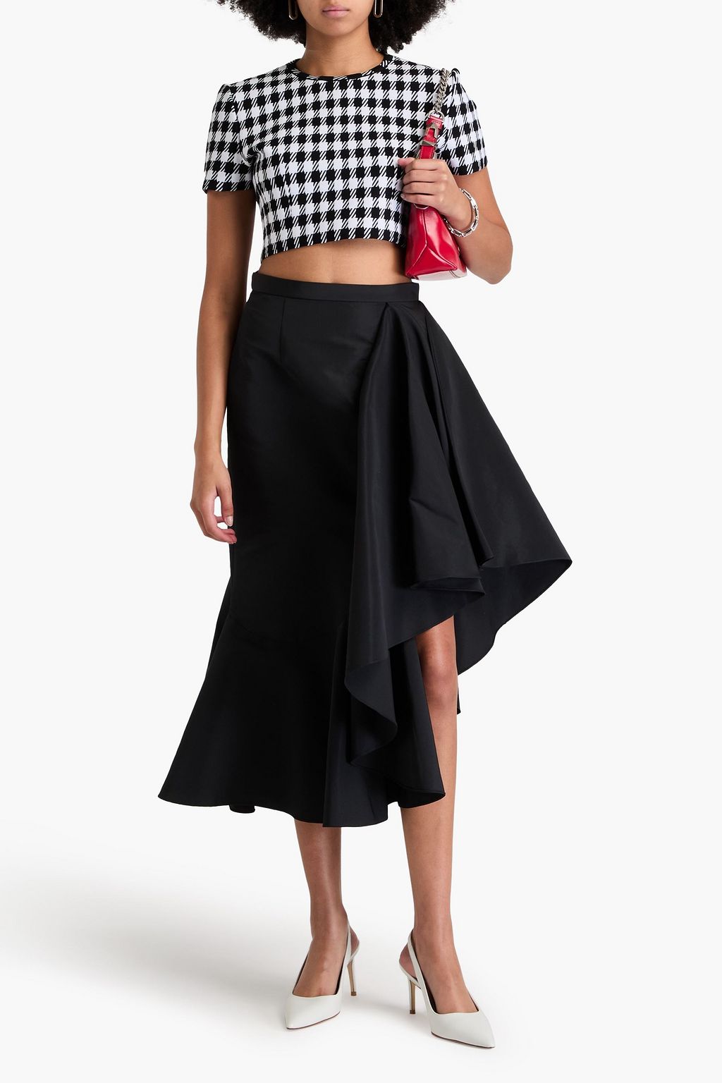 MCQUEEN Asymmetric ruffled faille midi skirt