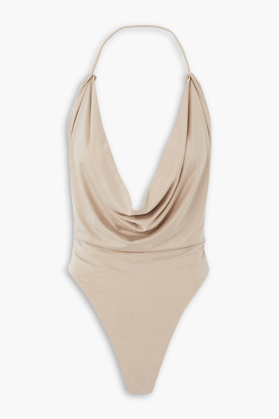 Gauge81 Manaus Open-back Draped Stretch-jersey Halterneck Bodysuit In Mushroom