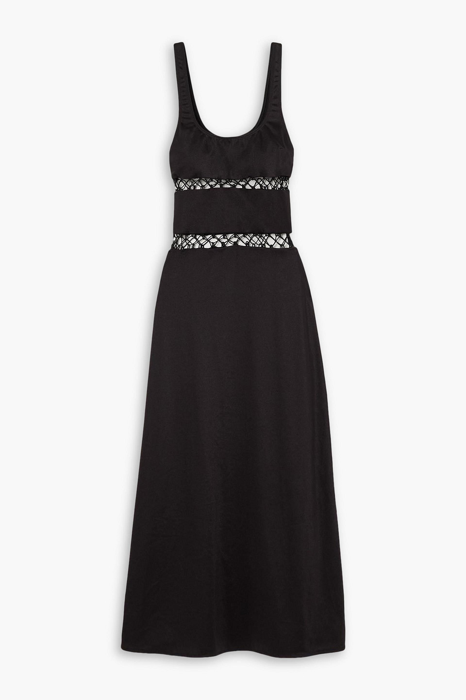 Leslie Amon Donatella Crochet-trimmed Stretch-jersey Maxi Dress In Black
