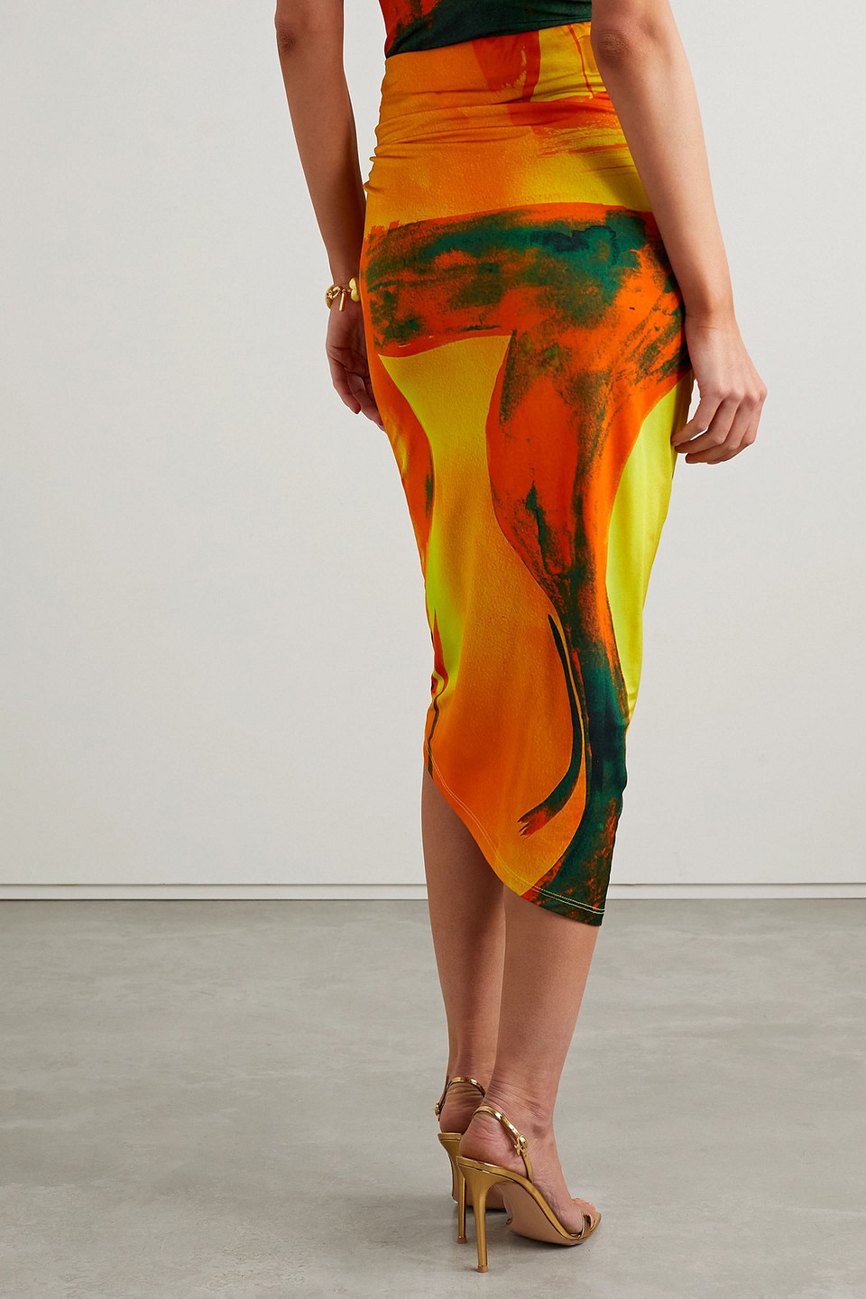 LOUISA BALLOU COASTLINE DRAPED PRINTED STRETCH-JERSEY MIDI SKIRT