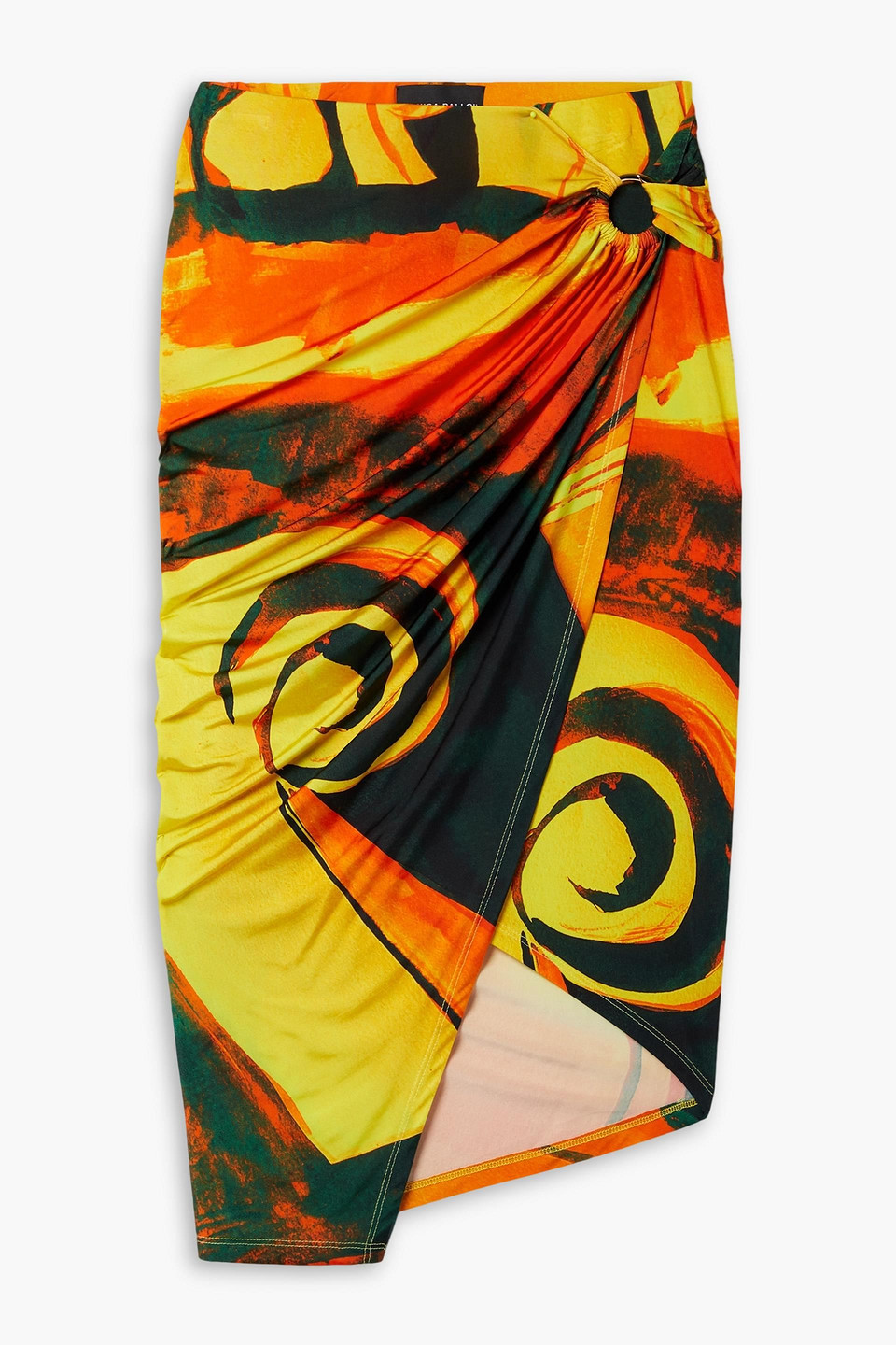 Louisa Ballou Coastline Draped Printed Stretch-jersey Midi Skirt In Mustard