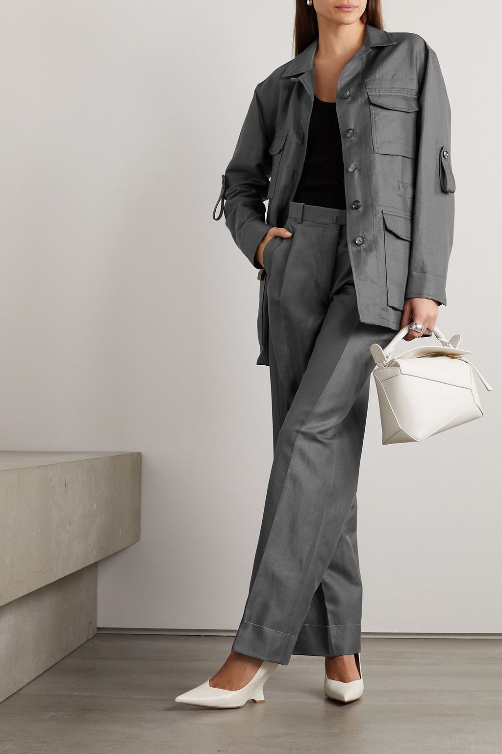 BRIONI Sahariana belted cotton, linen and silk-blend gabardine shirt jacket