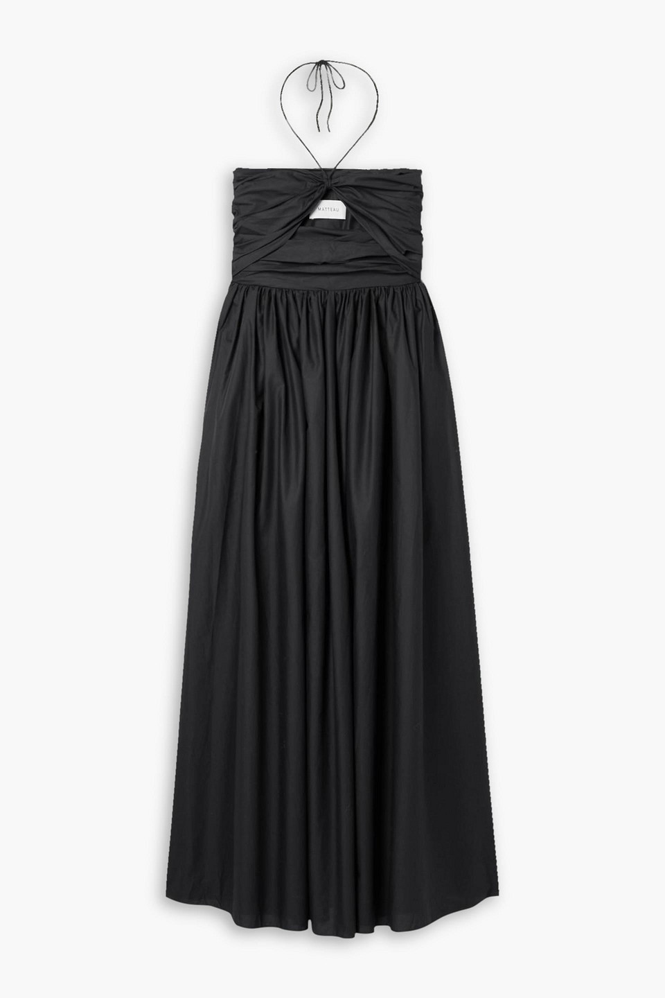 Matteau Cutout Gathered Organic Cotton-poplin Halterneck Maxi Dress In Black