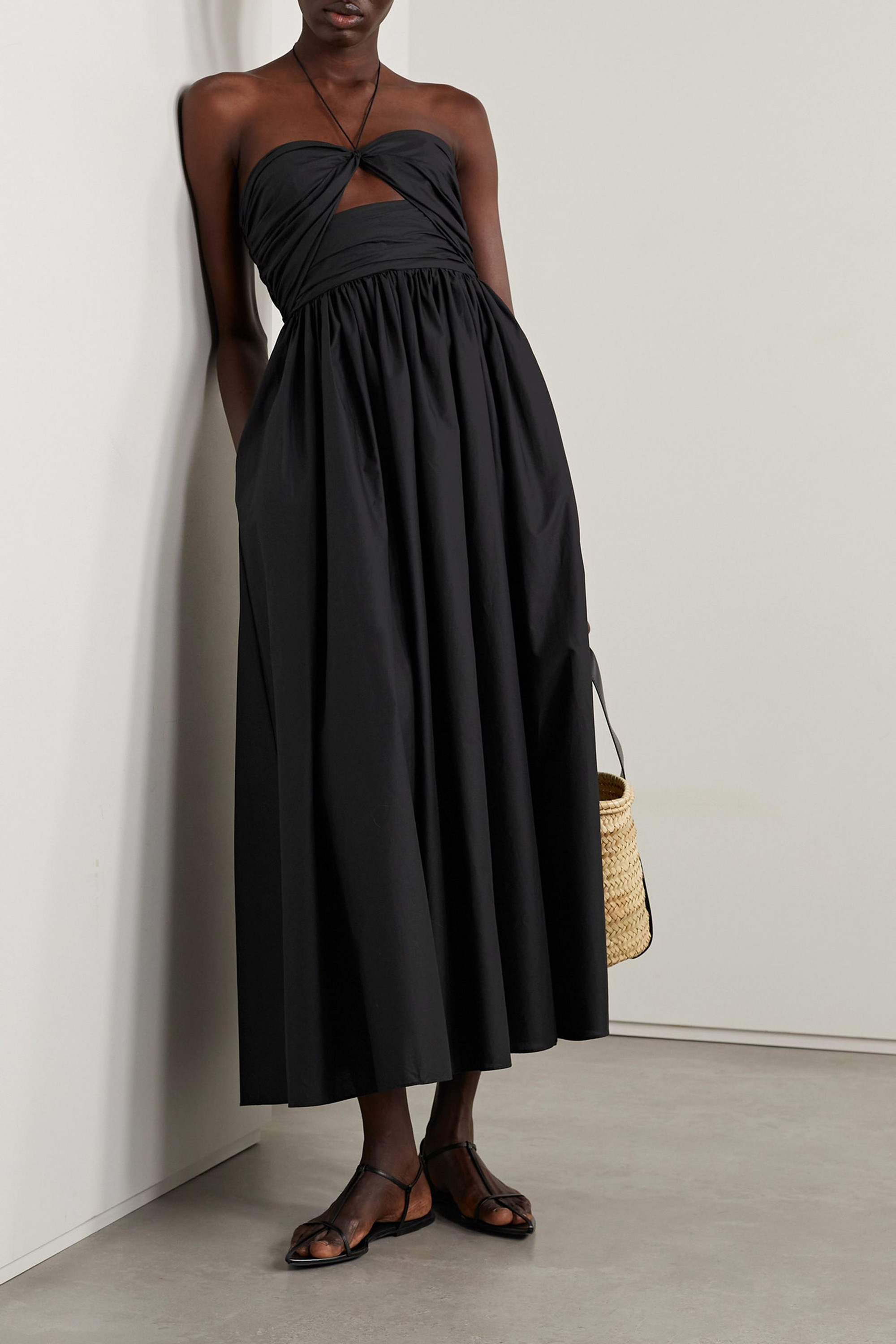 Matteau Cutout gathered cotton-poplin halterneck maxi dress