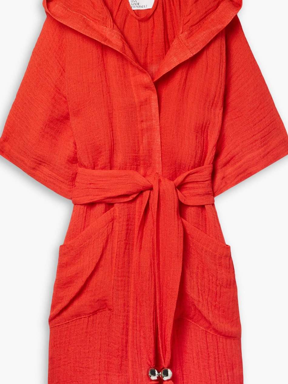 belted linen-blend gauze coverup