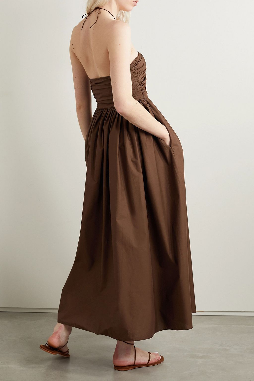 MATTEAU Cutout gathered cotton-poplin halterneck maxi dress