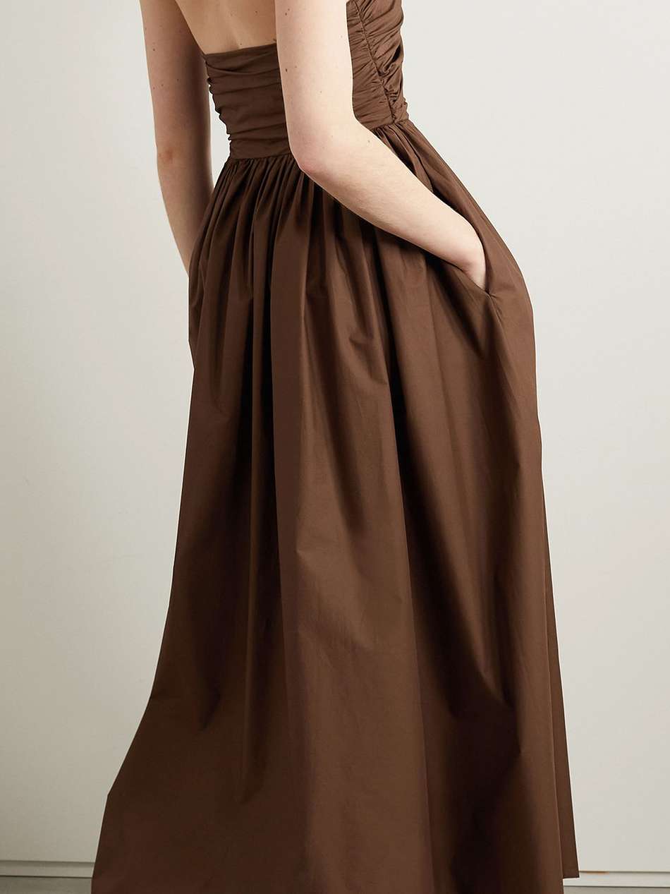 cutout gathered cotton-poplin halterneck maxi dress