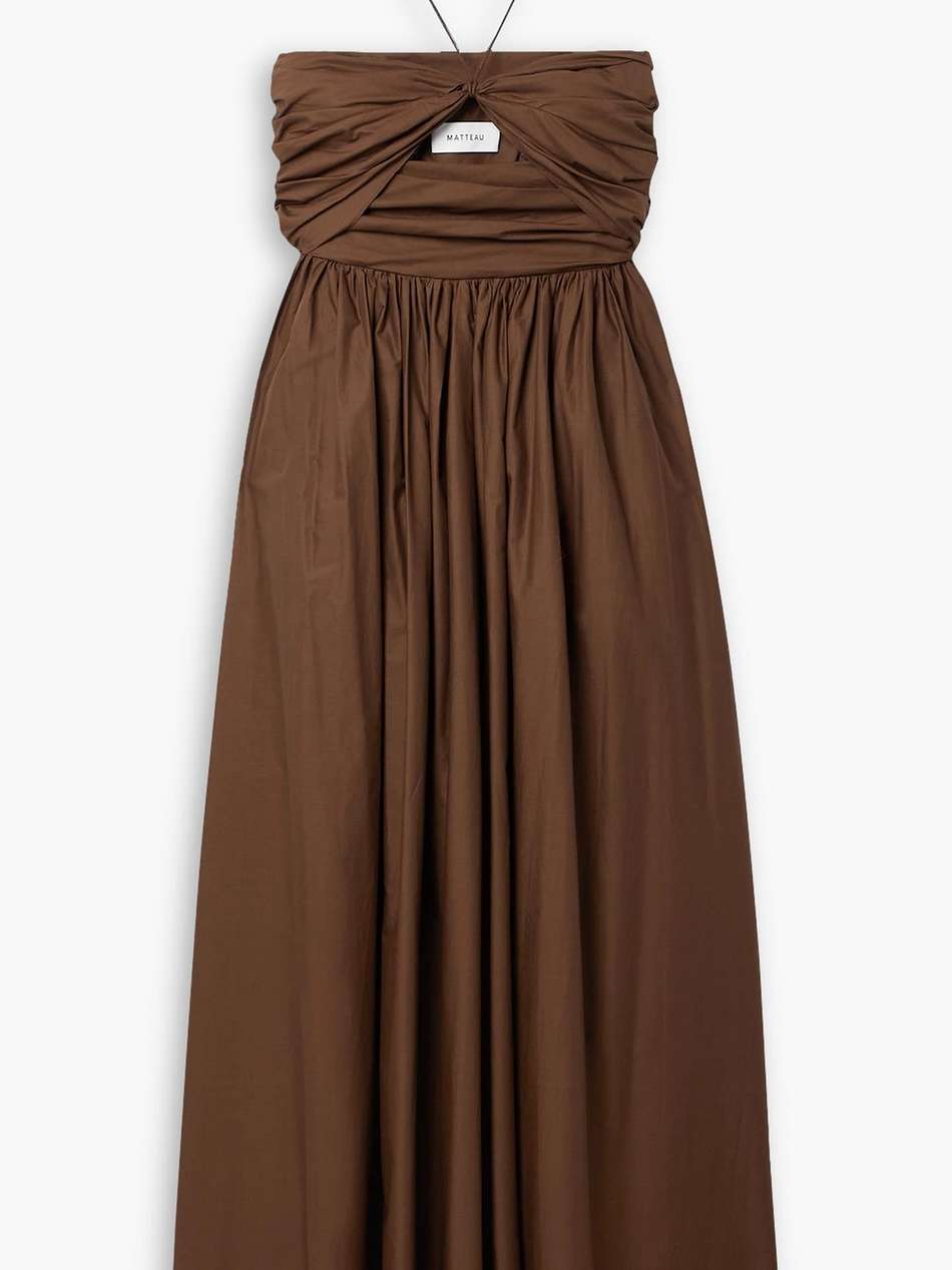 cutout gathered cotton-poplin halterneck maxi dress