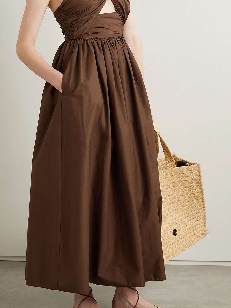 cutout gathered cotton-poplin halterneck maxi dress