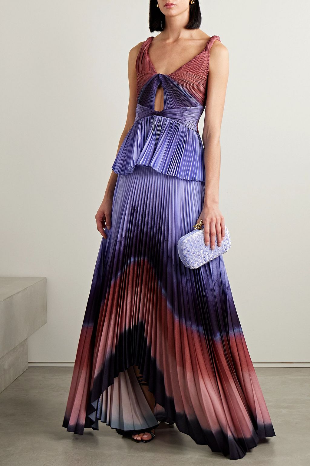ALTUZARRA Minoa twisted cutout tie-dyed plissé-crepe de chine top