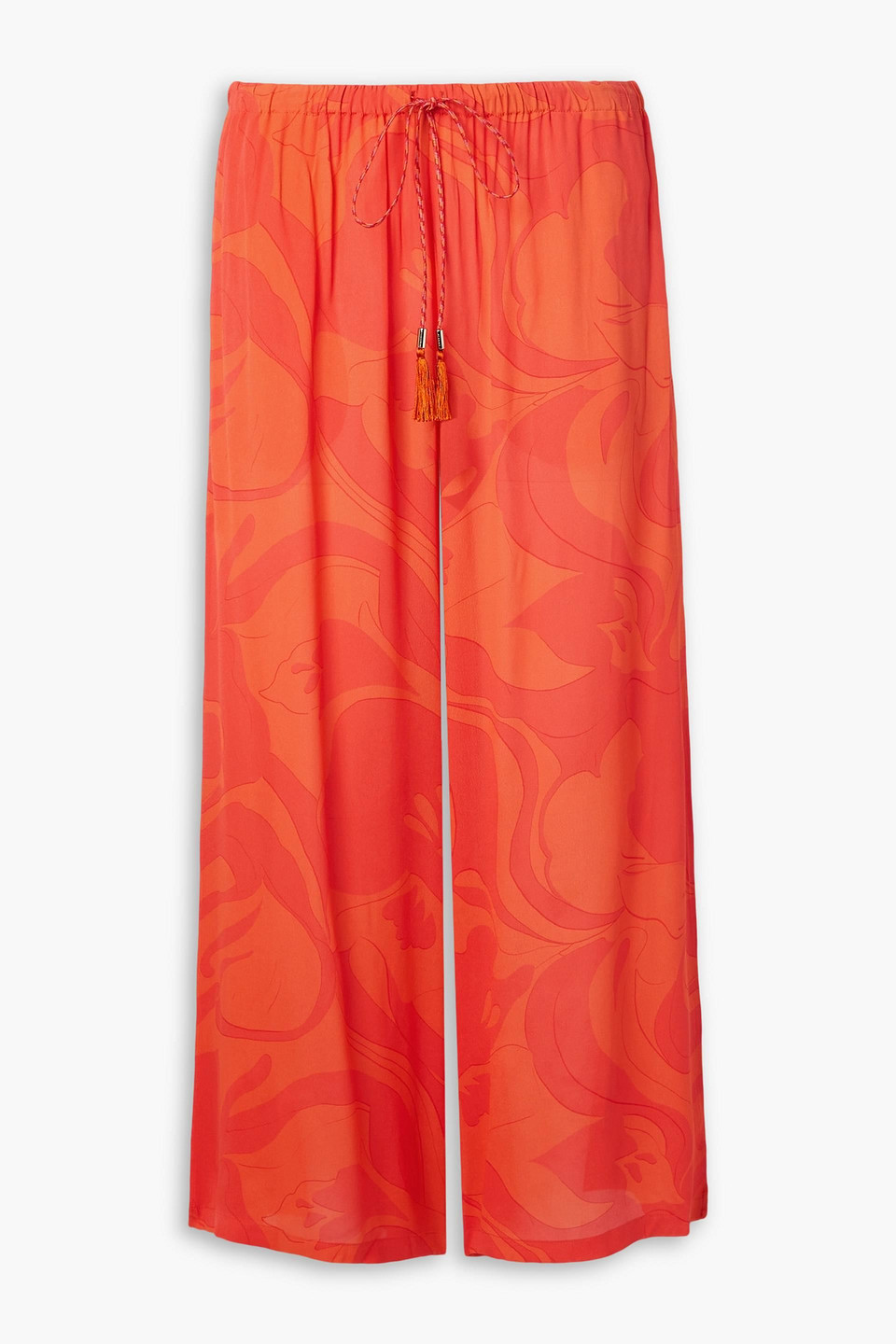 Etro Cropped Printed Crepe Wide-leg Pants In Papaya