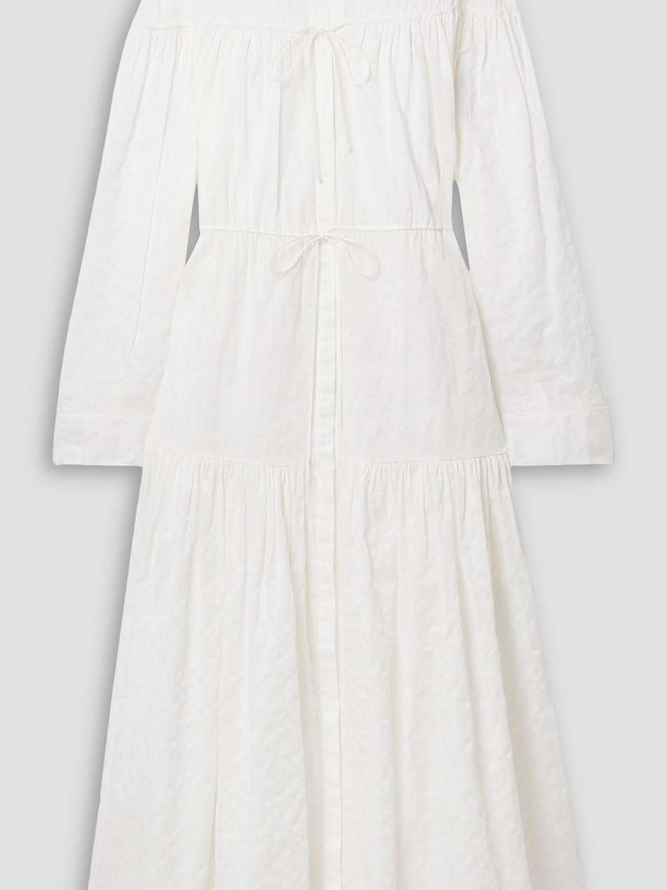tiered embroidered crinkled cotton-voile maxi shirt dress