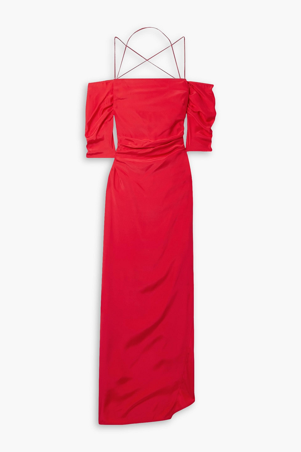 Gauge81 Samaca Cold-shoulder Ruched Silk Maxi Dress In Red