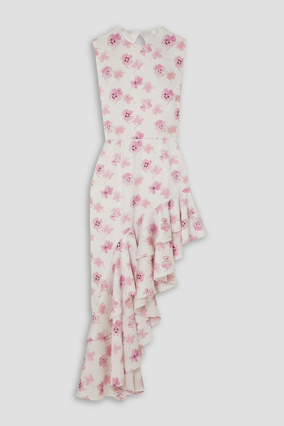 Les Rêveries Open-back Asymmetric Floral-print Satin Midi Dress In White