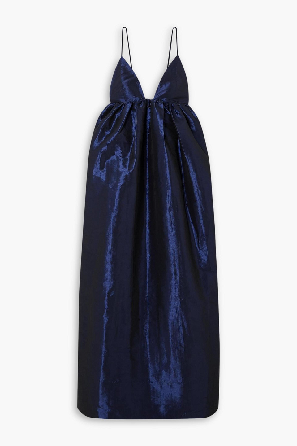 GANNI - Gathered recycled-taffeta midi dress - Blue - DE 42