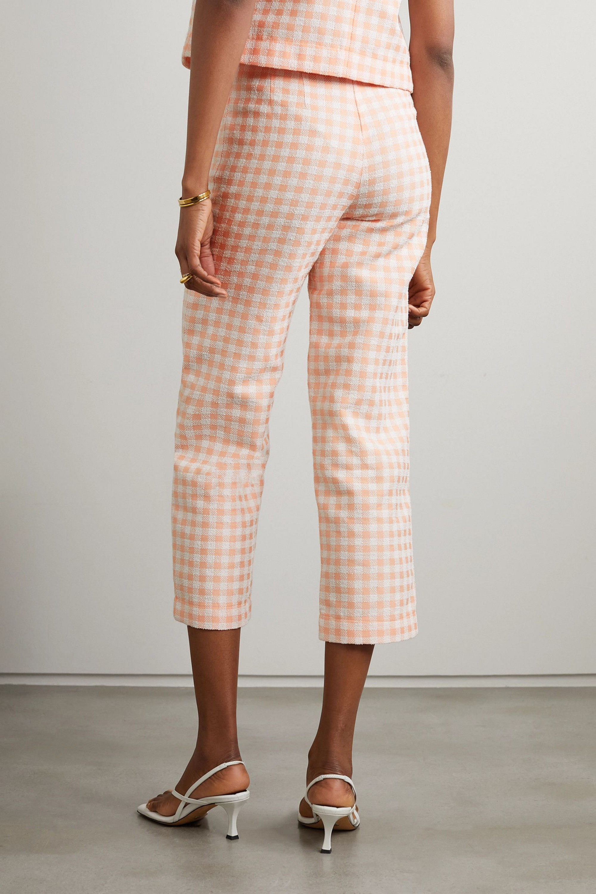 Lisa Marie Fernandez Cropped gingham cotton-blend bouclé straight-leg pants thumbnail