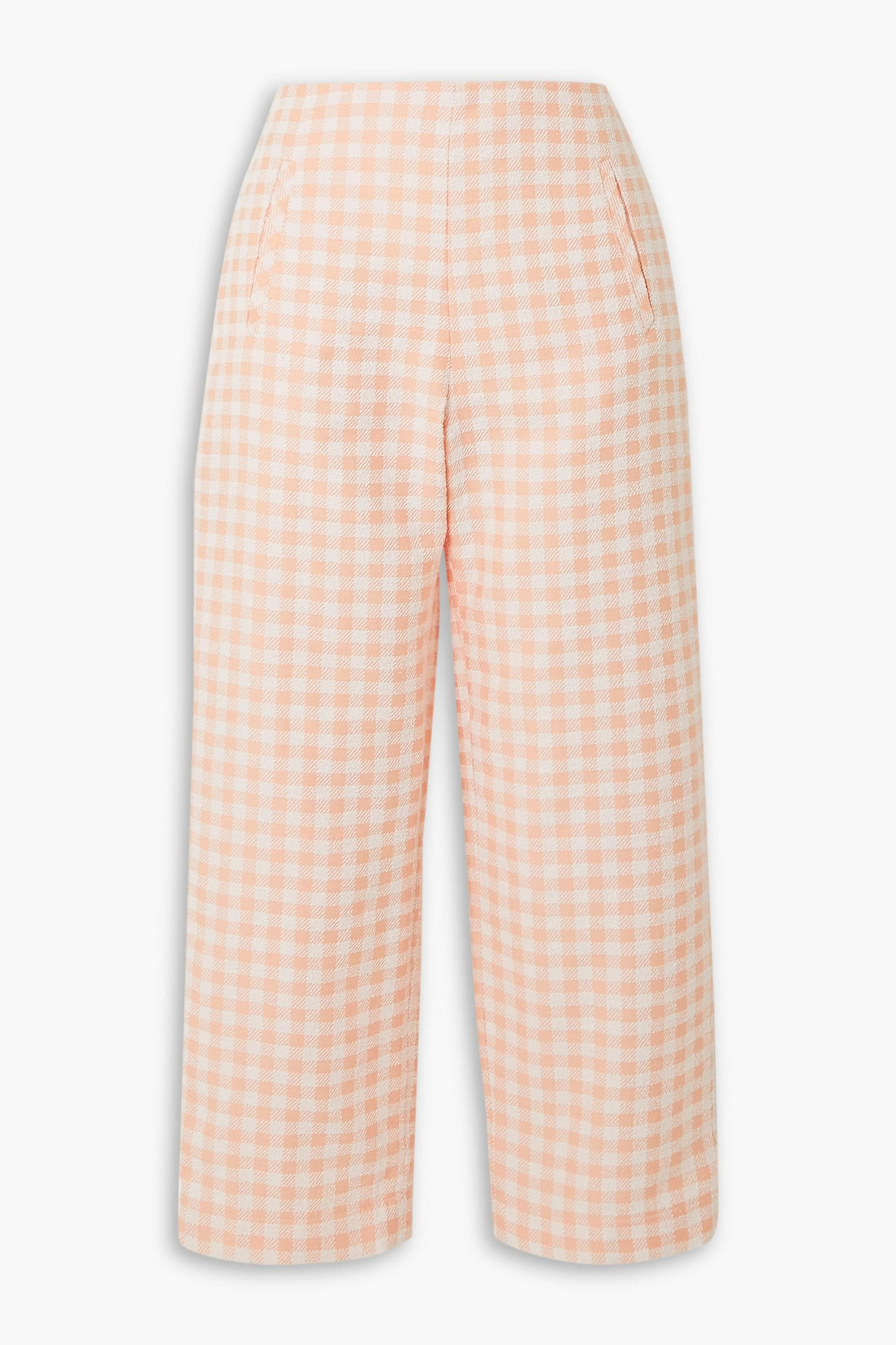 Lisa Marie Fernandez Cropped gingham cotton-blend bouclé straight-leg pants thumbnail