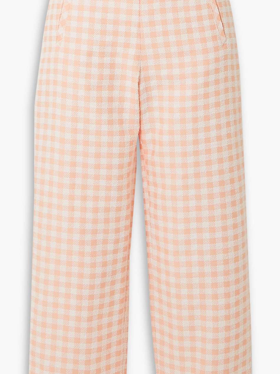 cropped gingham cotton-blend bouclé straight-leg pants
