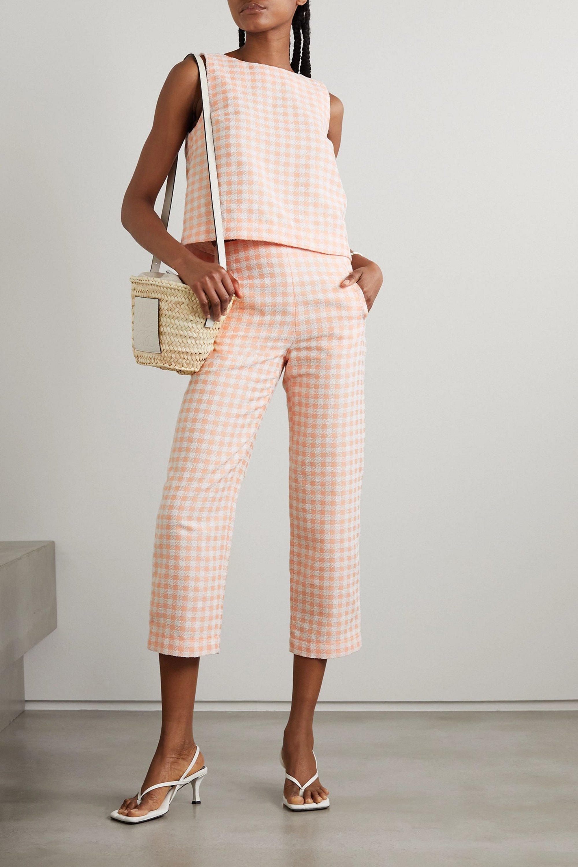 Lisa Marie Fernandez Cropped gingham cotton-blend bouclé straight-leg pants