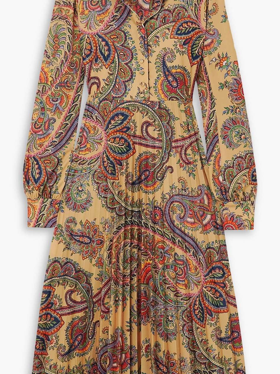 pleated paisley-print crepe midi shirt dress