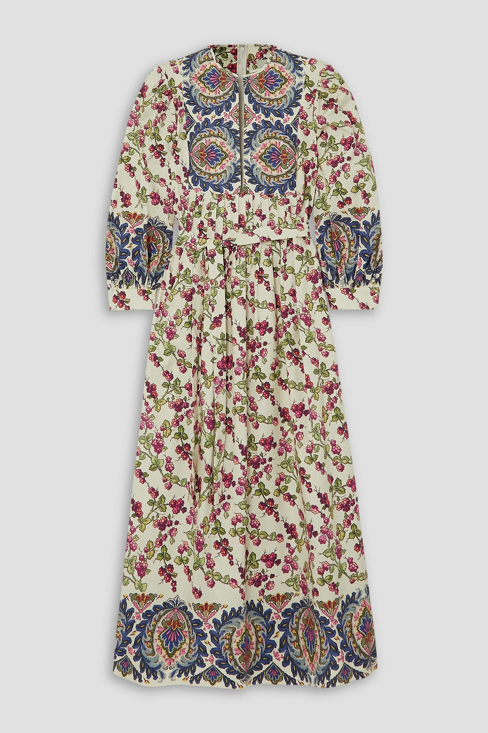 Etro Garden Party Pleated Poplin Midi Dress In White